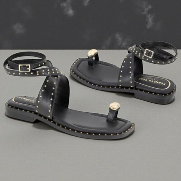 Kenneth Cole Ravenn Black Faux Leather Studded Sandal - Size 9 Med - Picture 5 of 14